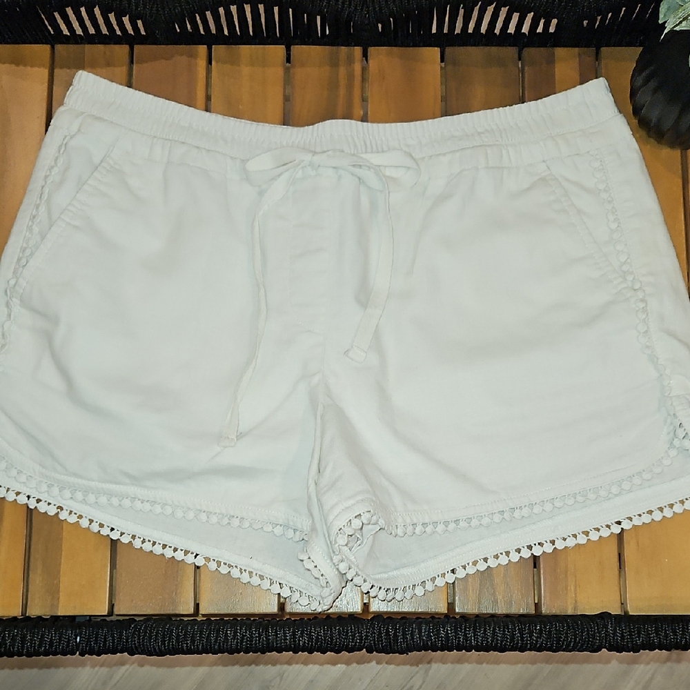 LOFT High Waist White Shorts with Lace Trim